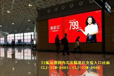 長春機(jī)場T2航站樓國內(nèi)出發(fā)隔離區(qū)安檢入口對面墻面燈箱廣告