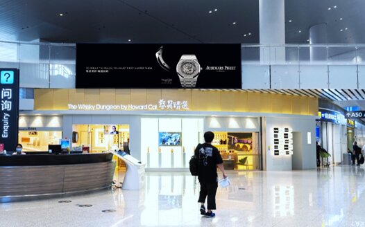 第一戶外傳媒-廣州白云機(jī)場(chǎng)-T2國(guó)際出發(fā)免稅區(qū)地標(biāo)高空燈箱