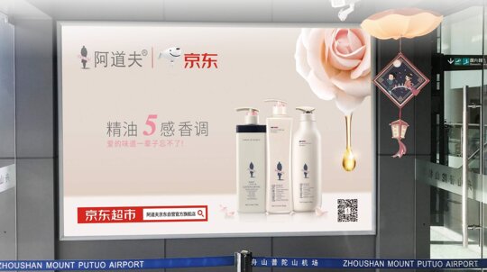 第一戶外傳媒-舟山普陀山機(jī)場(chǎng)-國(guó)內(nèi)出發(fā)值機(jī)大廳入口看板 